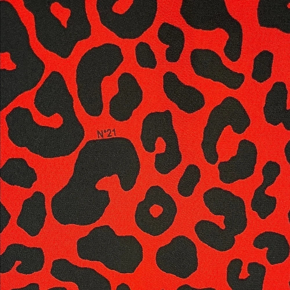 No. 21 Red Black Animal Print Pencil Midi Skirt